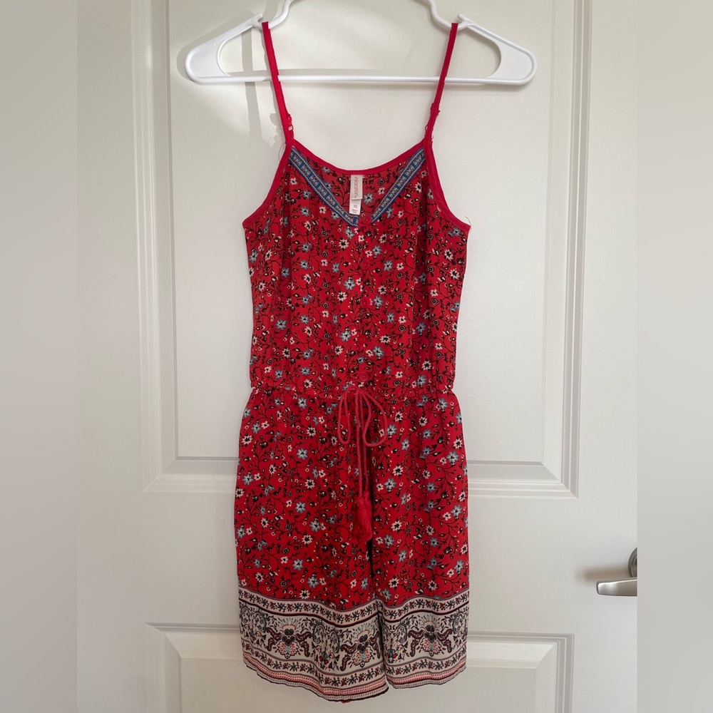 Red Summer Floral Romper